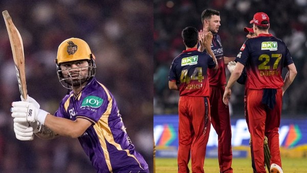 IPL 2026 Angkrish Raghuvanshi and Rinku Singh Smashing RCB Bowlers as KKR Post a Massive 192 Runs