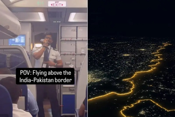 நடுவானில் பறந்து கொண்டிருக்கும் விமானத்தின் காக்பிட்டில் (Cockpit) இருந்து, இரவு நேரத்தில் இந்தியா மற்றும் பாக